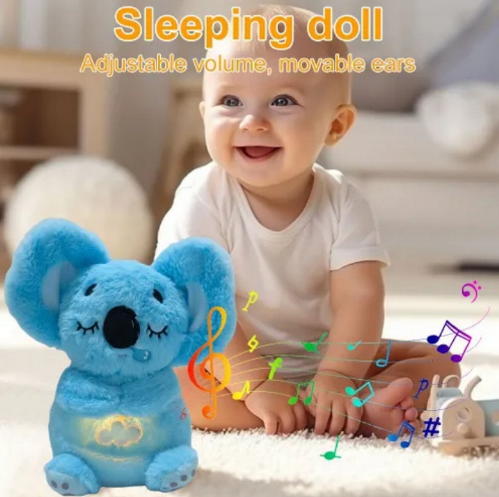 Plišana koala u plavoj boji sa pokretnim stomakom i umirujućim svetlom