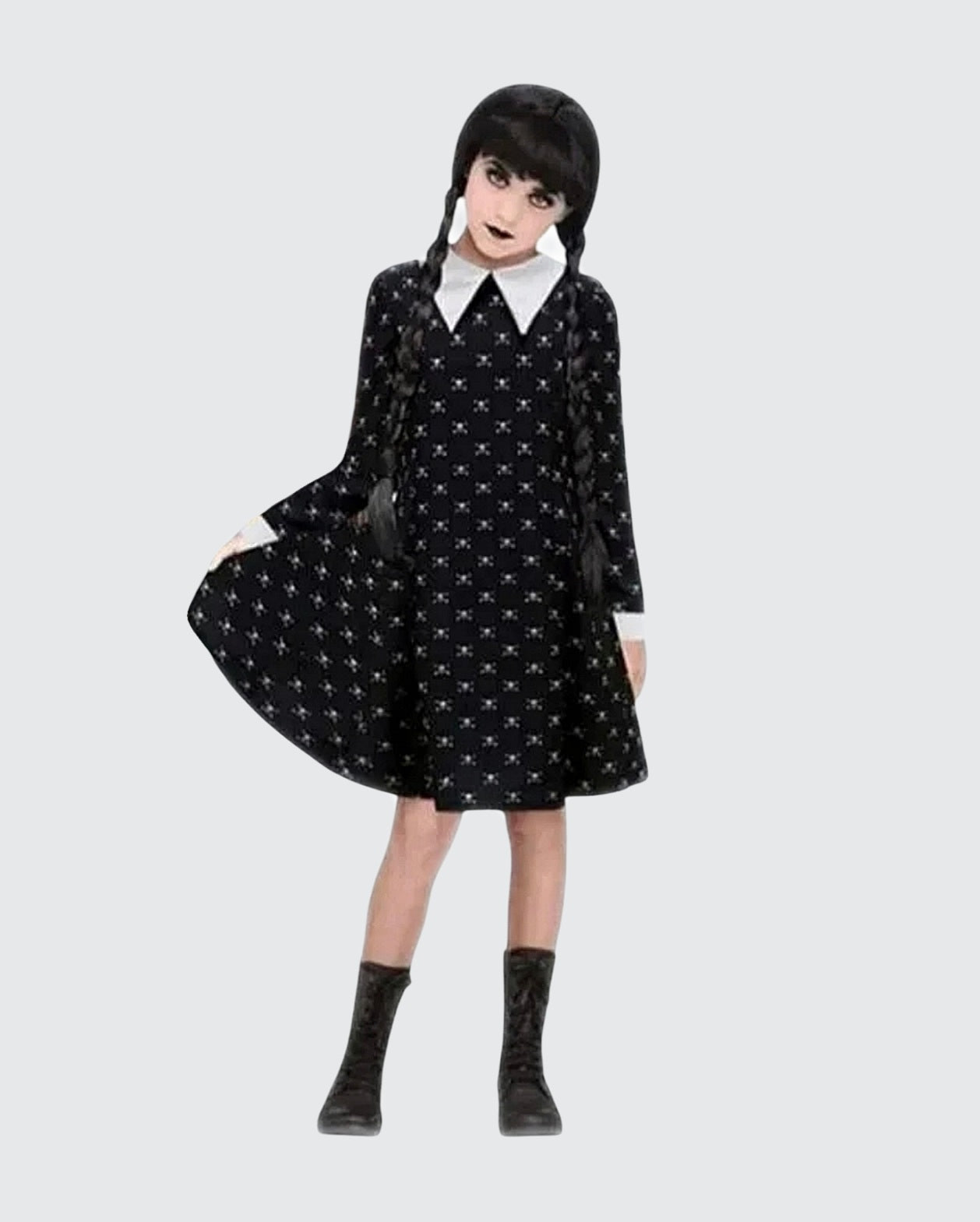 Dečiji kostim Wednesday Addams – klasična crna haljina sa belom kragnom