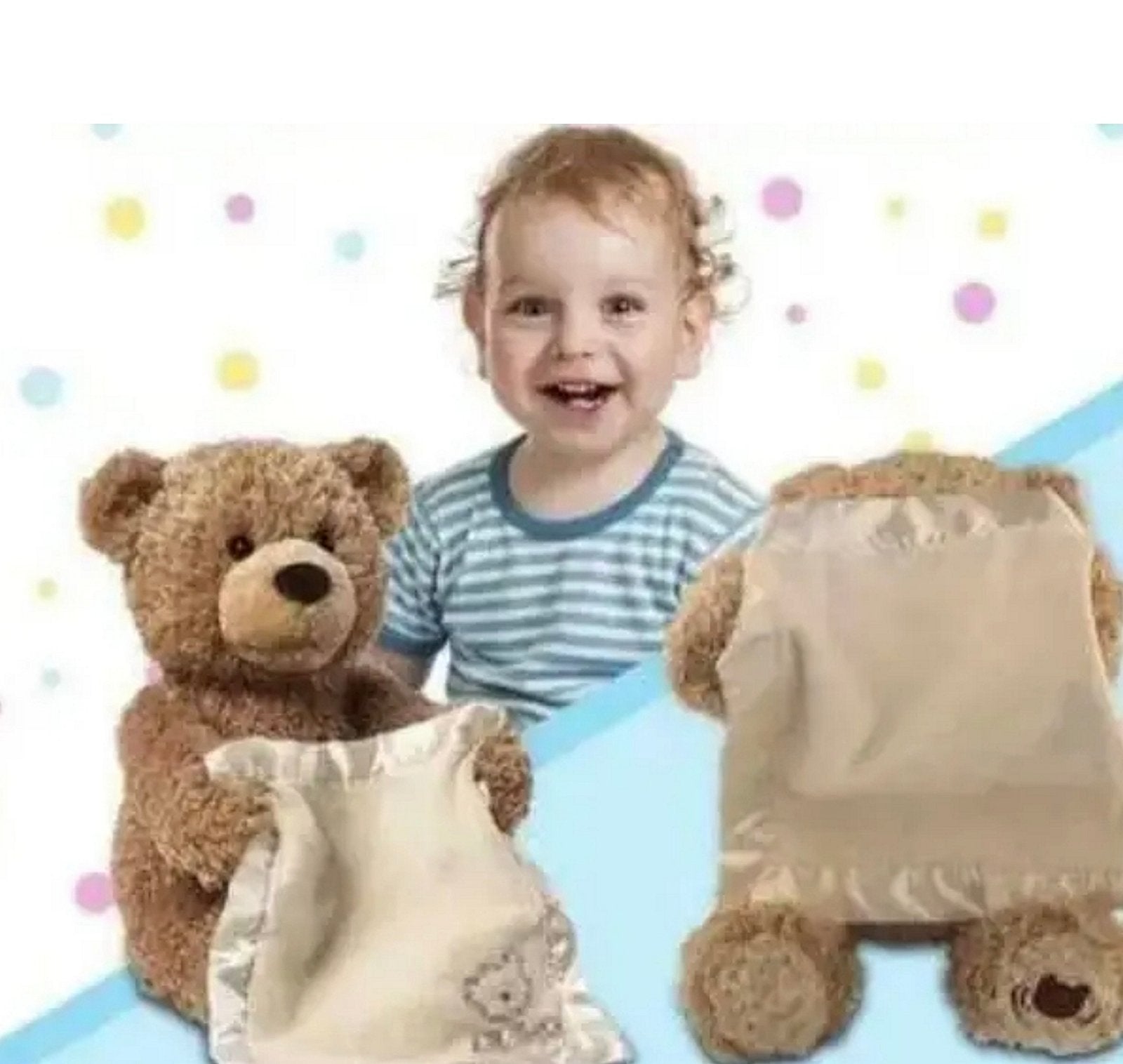 Dete se igra sa Peekaboo medom koji pomera ćebence i priča