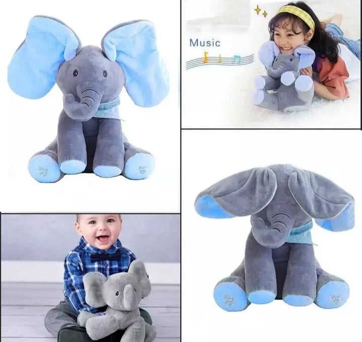 Mekani slonić sa interaktivnim dugmićima na nogama – pesmice i peekaboo igra