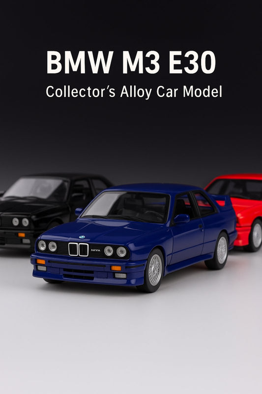 Metalni Bmw E30 M3 sa svetlecim farovima koji otvara vrata haubu i gepek