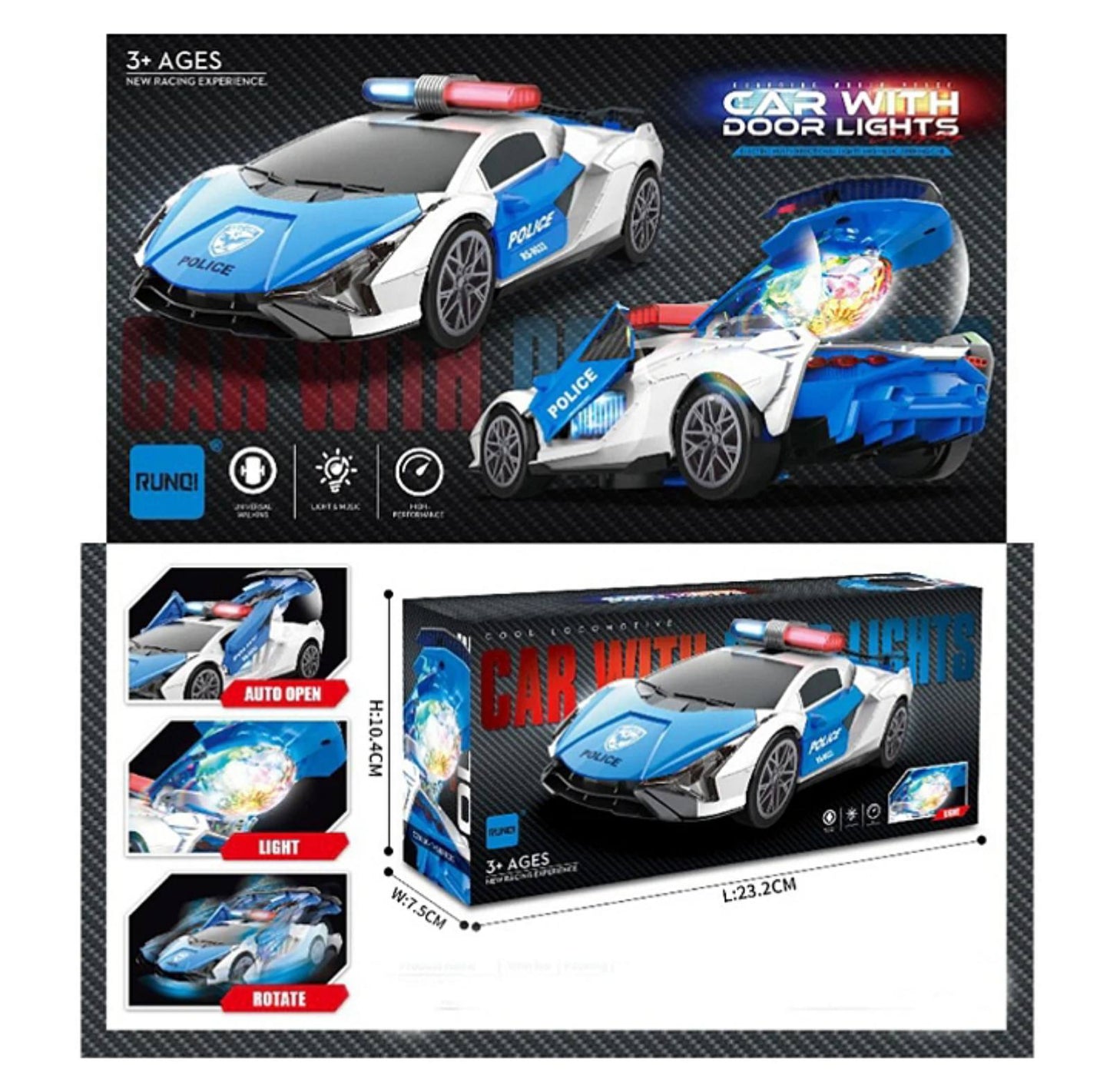 🚘 Rotirajući Brzi Auto sa 3D Svetlima – svetlosni spektakl u pokretu!