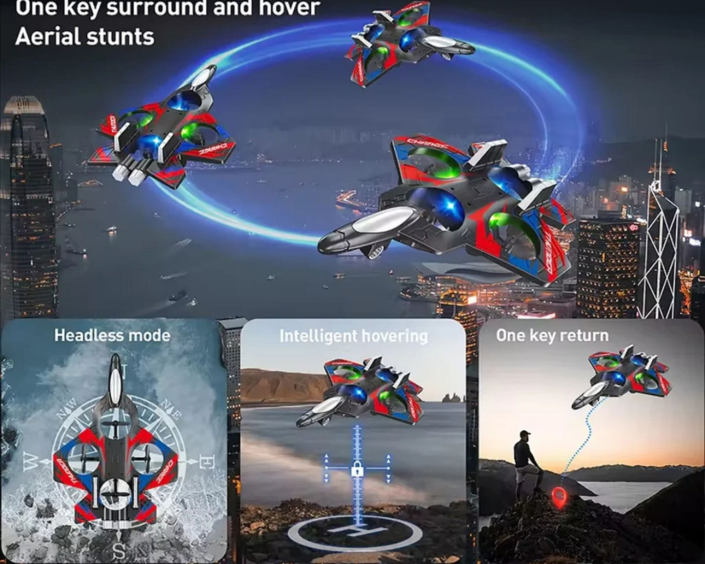 Avion - dron F1 sa svetlom, 360step rotacijom, aut poletanje