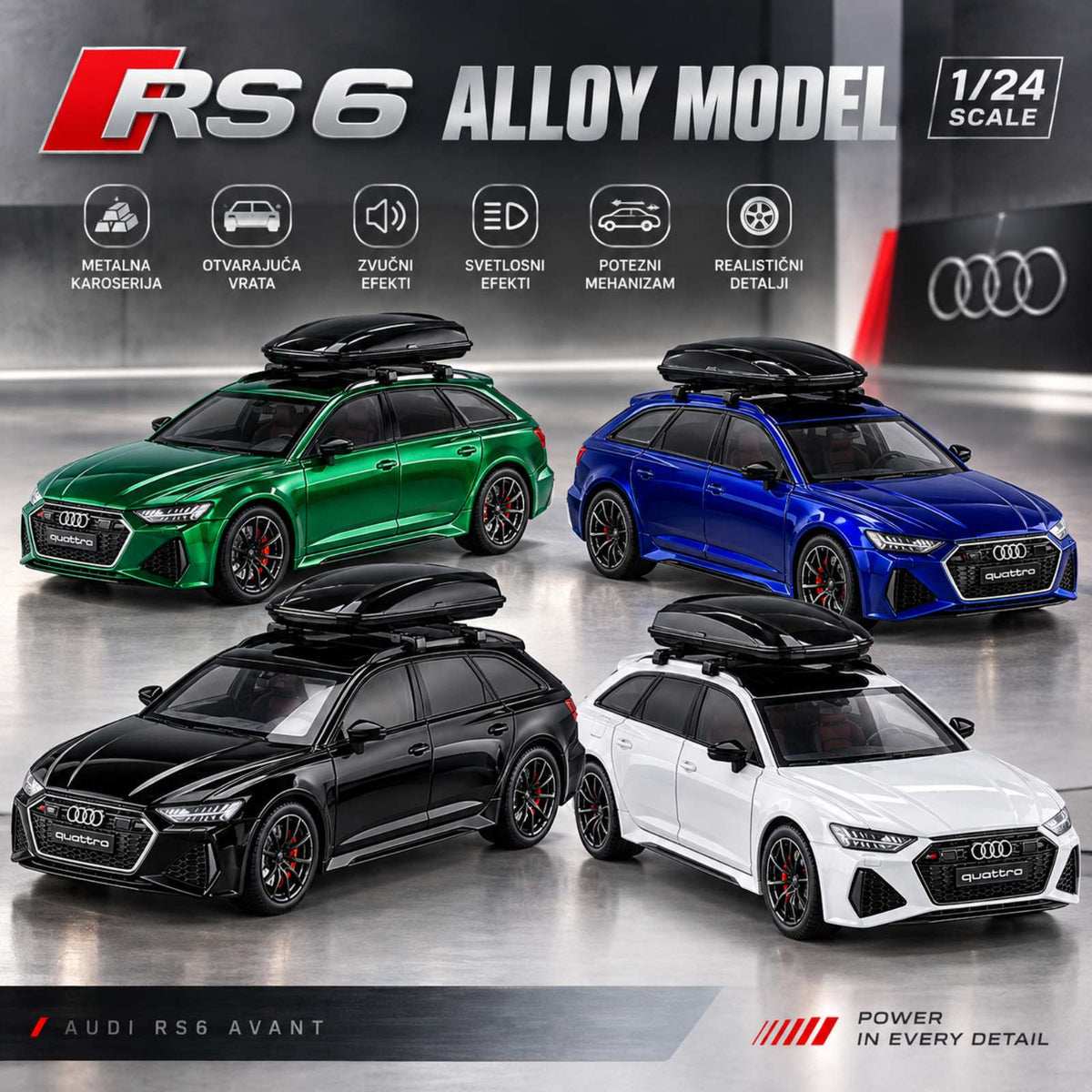 Audi RS6 1:24 Metalni Model Automobila sa Poklon Tablicama